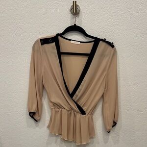 Kaitlyn Beige Blouse with Black Accents